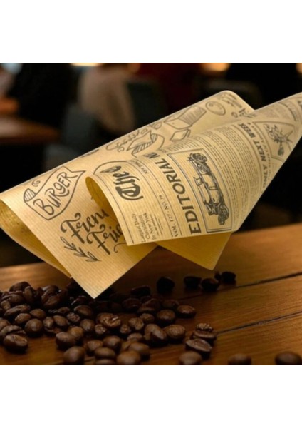 50'li Vintage Desenli Sunum Kağıdı – London & Food Bakery Temalı Yağlı Kağıt 25X35 cm | Retro Gazete Tasarım