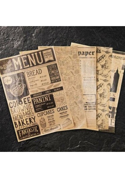 50'li Vintage Desenli Sunum Kağıdı – London & Food Bakery Temalı Yağlı Kağıt 25X35 cm | Retro Gazete Tasarım