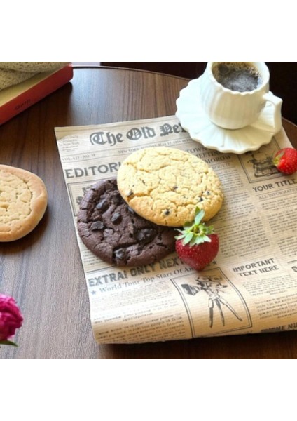 50'li Vintage Desenli Sunum Kağıdı – London & Food Bakery Temalı Yağlı Kağıt 25X35 cm | Retro Gazete Tasarım