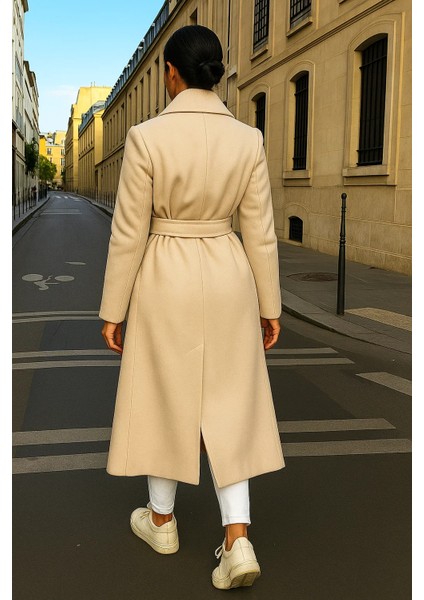 Kadın Trend Basic Uzun Kruvaze Krem Kaşe Kaban indirimleri