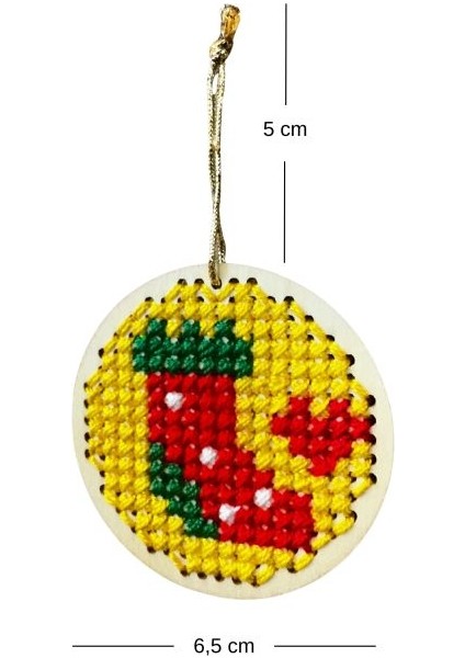 2648 El Yapımı Kanaviçe Işlemeli Çorap Temalı Ahşap Yılbaşı Süsü fiyatları