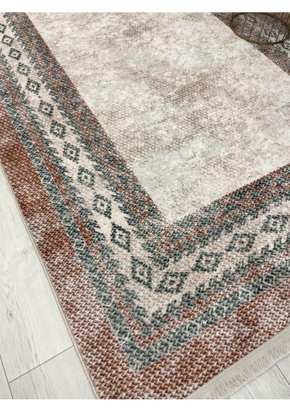 Bej-Kiremit Jüt Sisal Görünümlü Lateks Taban Halı modelleri