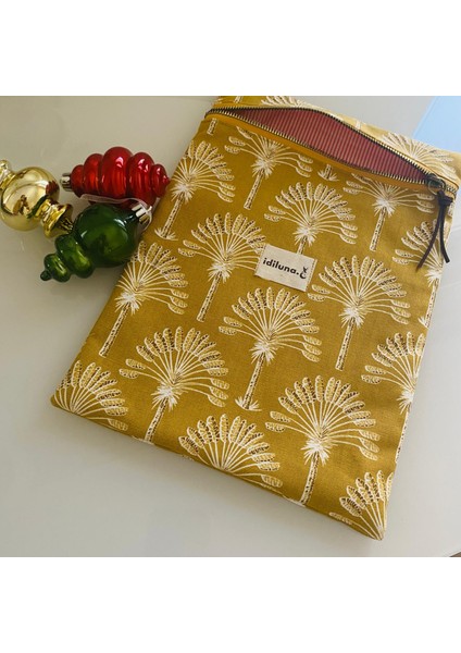 Hardal Rengi Palmiye Desenli Kitap Kılıfı