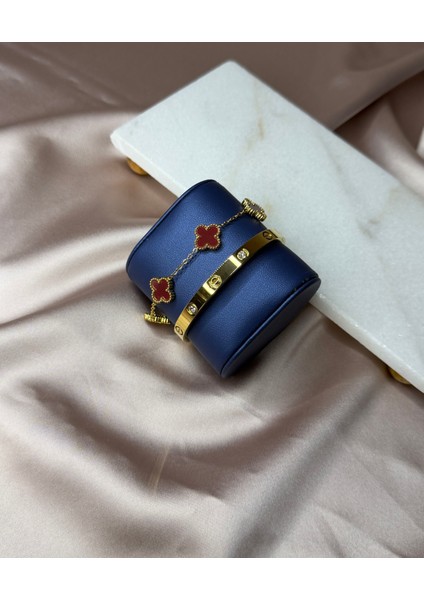 Kombin Ikili Bileklik Çiçek Desenli ve Kelepçe Gold Renkli fiyatları