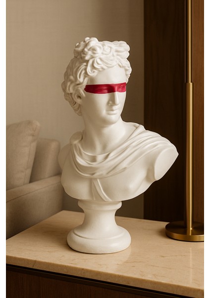 Dekoratif Apollon Heykel - Beyaz Renk - Gözü Kırmızı Renk fırsatları