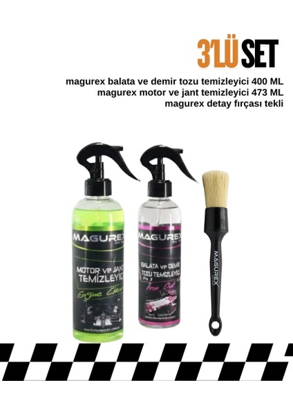 Balata Demir Tozu Jant Temizleyici Seti + Motor Temizleyici + Detay Fırçası