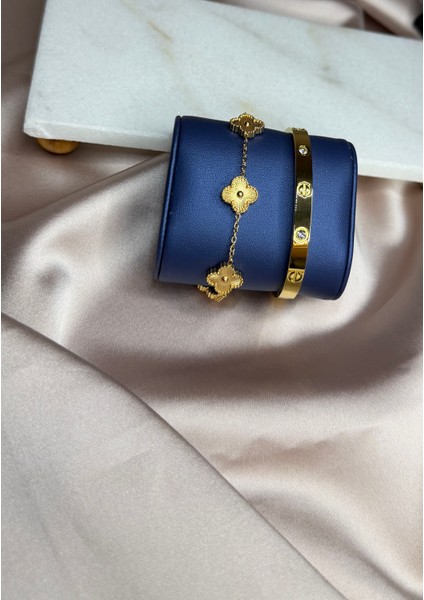 Kombin Bileklik Çiçek Desenli Bileklik ve Kelepçe