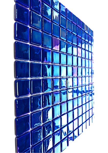 Havuz ve Tüm Yüzeyler Için, Suya ve Isıya Dayanıklı 2,5x2,5cm. Lüsterli Mavi, 31,5X31,5CM. Fileli Cam Mozaik modelleri