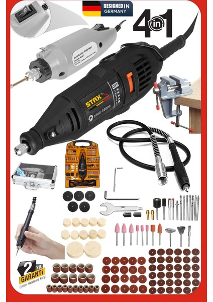 4ın1 Alüminyum Çantalı 62 Parça 12V Mini Gravür Hobi Taşlama Oyma Seti + 300PARÇA 500W Dremel Seti fiyatları