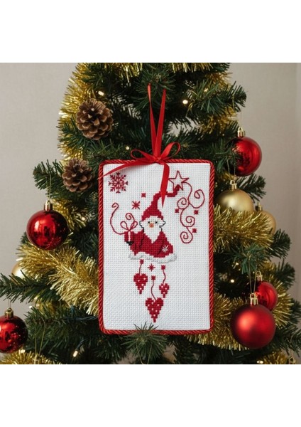 2790 El Yapımı Kanaviçe Işlemeli Noel Baba Temalı Yılbaşı Süsü