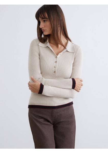 Polo Yaka Kadın Triko Kazak