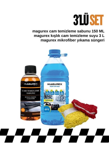 Oto Cam Temizlik Seti: Kışlık Antifrizli Su 3l + Sabun 150ML + Mikrofiber Sünger