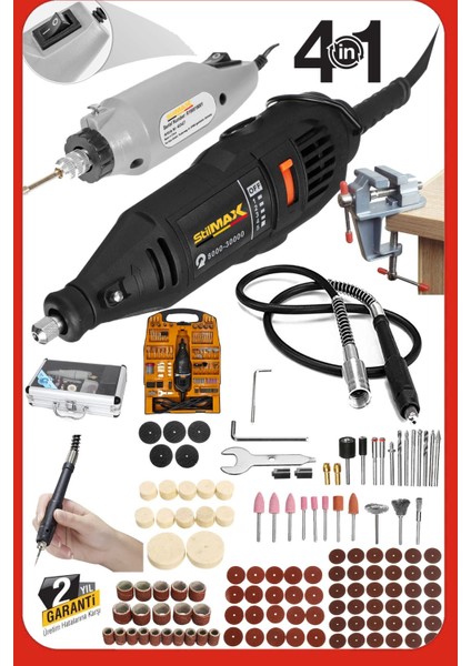 Italy SUPER362 362 Parça 500W Devir Ayarlı Çift Adet Gravür Oyma Makinesi Dremel Taşlama Zımpara Set