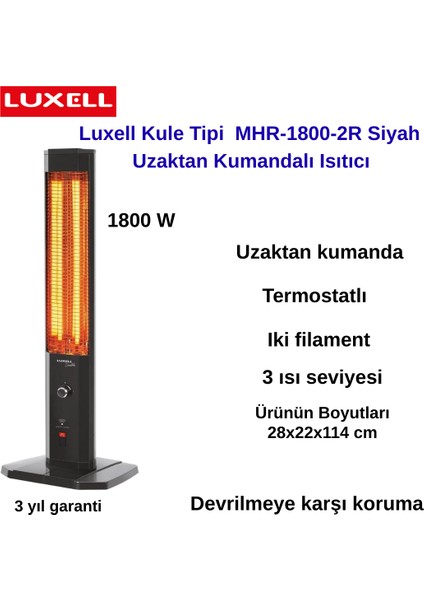 MHR-1800-2R Siyah Uzaktan Kumandalı Isıtıcı (1800W 2rez)