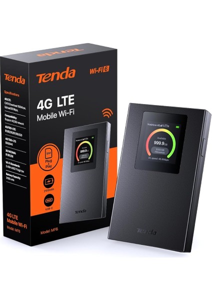 Mf6 LCD Ekranlı Mobil Wlan Yönlendirici, Wi-Fi 6 Taşınabilir Hotspot, 2100 Mah Pil, Usb-C Bağlantı Noktası, Tak ve Çalıştır, Wpa3, 4g Modem, Mifi, (Sim Kart Takılabilir)