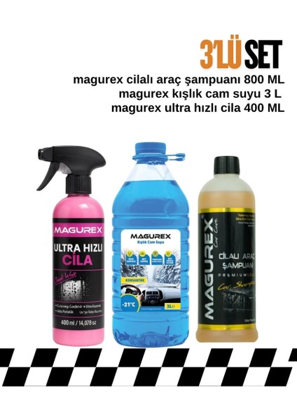 Cilalı Oto Şampuan 800ML + Kışlık Cam Suyu 3l + Ultra Hızlı Sprey Cila Seti