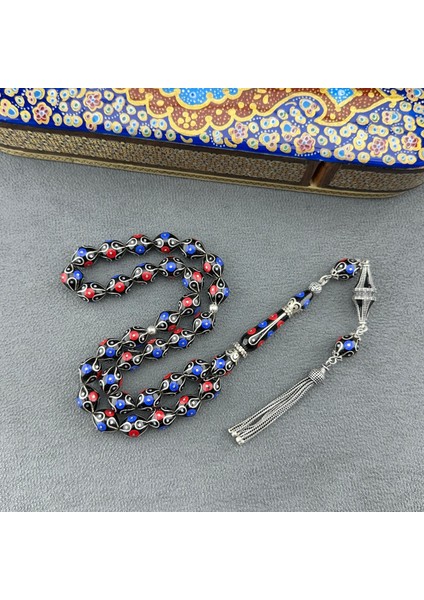 Türker Kızılelma Mercan ve Firuze Işlemeli Erzurum Oltu Taşı Tespih