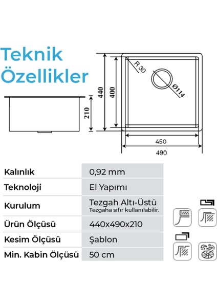 Venüs 3049 Mat Inox 40X45 Tezgah Altı Paslanmaz Çelik Mutfak Eviyesi fiyatları