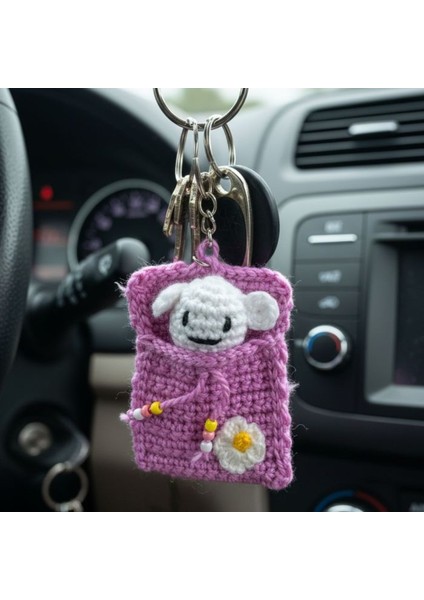 1315 El Yapımı Pembe Keseli Ayıcık Örgü Mini Anahtarlık