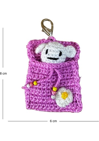 1315 El Yapımı Pembe Keseli Ayıcık Örgü Mini Anahtarlık fiyatları