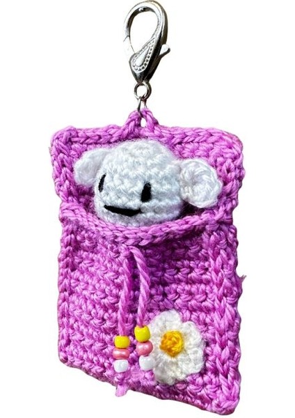 1315 El Yapımı Pembe Keseli Ayıcık Örgü Mini Anahtarlık modelleri
