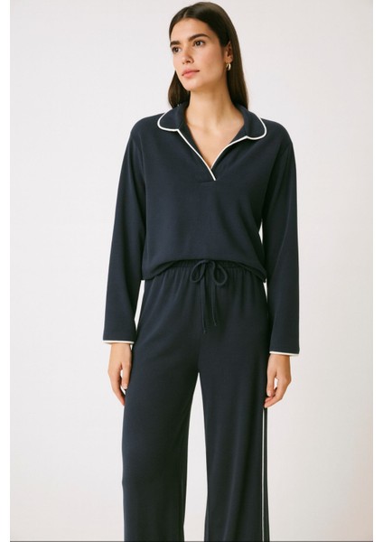 Lacivert Modal Kumaş Polo Yaka Oysho Eşofman Takımı