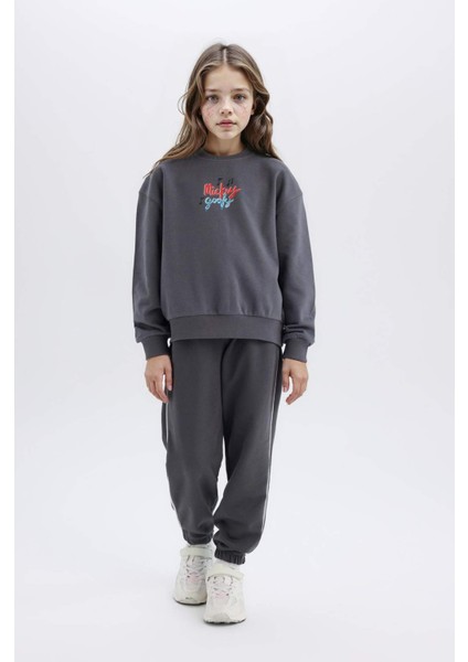 Kız Çocuk Disney Mickey Mouse &Friends Oversize Geniş Kalıp Kapüşonlu Sırt Baskılı Sweatshirt D4378A824WN