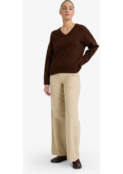 Wide Leg Çift Cepli Yüksek Bel Geniş Paça Kadife Pantolon G3290AX25AU fırsatları