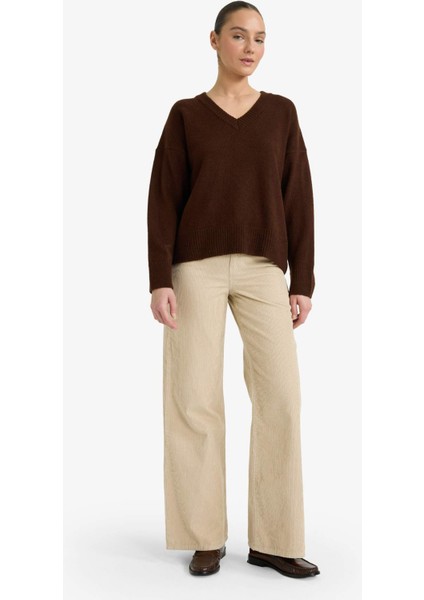 Wide Leg Çift Cepli Yüksek Bel Geniş Paça Kadife Pantolon G3290AX25AU indirimleri