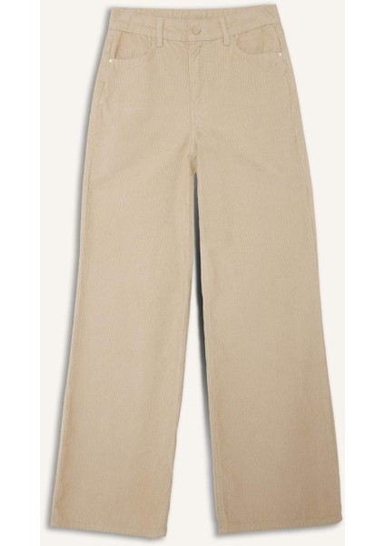 Wide Leg Çift Cepli Yüksek Bel Geniş Paça Kadife Pantolon G3290AX25AU