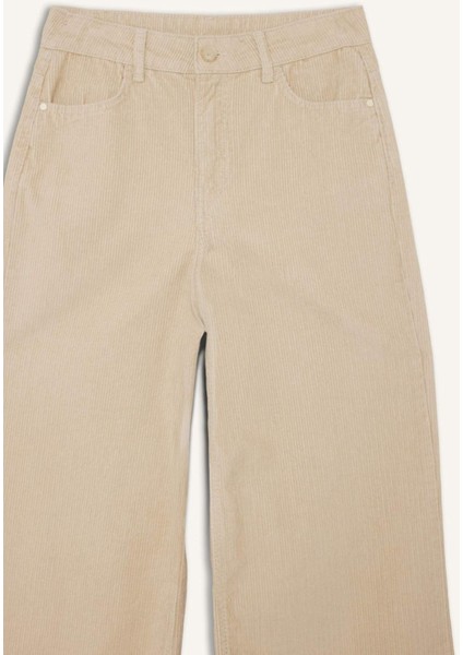 Wide Leg Çift Cepli Yüksek Bel Geniş Paça Kadife Pantolon G3290AX25AU