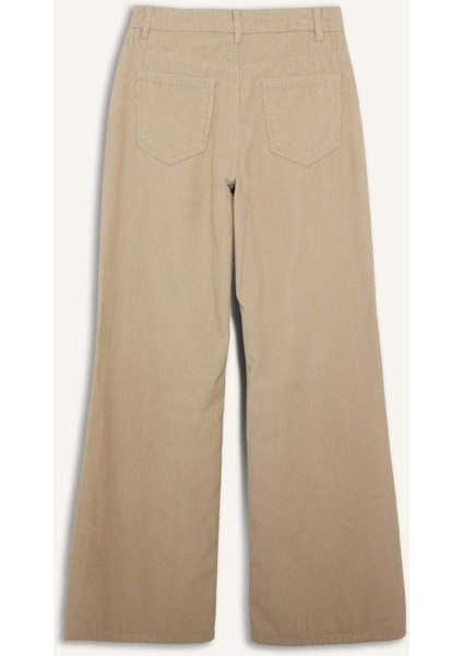 Wide Leg Çift Cepli Yüksek Bel Geniş Paça Kadife Pantolon G3290AX25AU