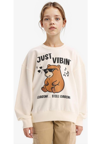 Kız Çocuk Relax Fit Bisiklet Yaka Baskılı Sweatshirt G3406A825WN