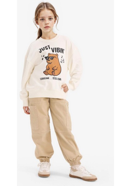 Kız Çocuk Relax Fit Bisiklet Yaka Baskılı Sweatshirt G3406A825WN