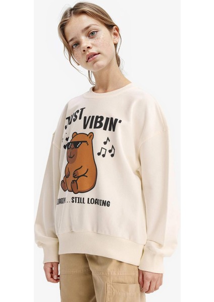 Kız Çocuk Relax Fit Bisiklet Yaka Baskılı Sweatshirt G3406A825WN