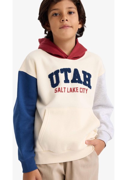 Erkek Çocuk Oversize Geniş Kalıp Kapüşonlu Baskılı İçi Yumuşak Tüylü Sweatshirt G5561A825CW