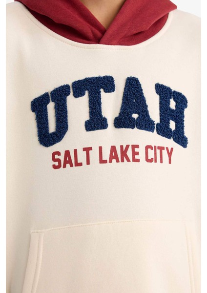 Erkek Çocuk Oversize Geniş Kalıp Kapüşonlu Baskılı İçi Yumuşak Tüylü Sweatshirt G5561A825CW