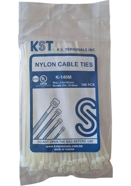 Cırt Kelepçe 100'LÜ Paket Yüksek Dayanıklılık, Çok Amaçlı Naylon Kablo Bağı Beyaz Renk Iç ve Dış Mekan Kullanımı (142 * 2,5)