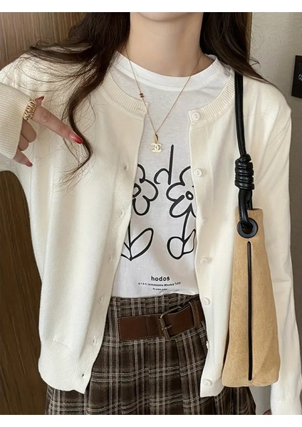 Kadın Basic Düğmeli Triko Hırka