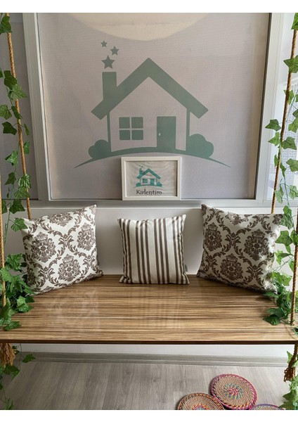 3LÜ-E487-E489 Krem Zemin Kahve Ikat Desen ve Çizgili Kombin