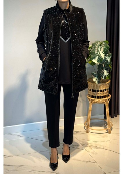 Taş Detay Kapitone Yelekli 3'lü Takım 25143 Siyah fiyatları