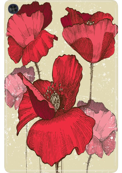 Huawei Matepad T10S-4 10.1" Kılıf Tablet Için Desenli Silikon Kapak - Poppy