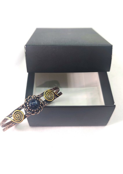 Bakır Bileklik, El Işçiliği, Ölçüsü Ayarlanabilir Doğaltaşlı Kadın Saf Bakır Bileklik