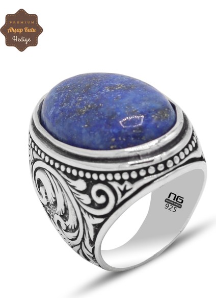 Lapis Lazuli Taşı Yaprak Model 925 Ayar Gümüş Erkek Yüzük 201024806
