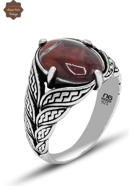 Kan Taşı Yaprak Model 925 Ayar Gümüş Erkek Yüzük 201024814