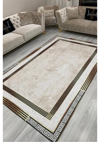 Kadife Dokulu, Lastikli, Süngerli, Kaymaz, Yıkanabilir Modern Desenlerde Halı Örtüsü - 6 M2