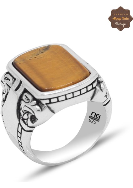 Kaplangözü Taşlı Kartal Motifli 925 Ayar Gümüş Erkek Yüzük 201024791