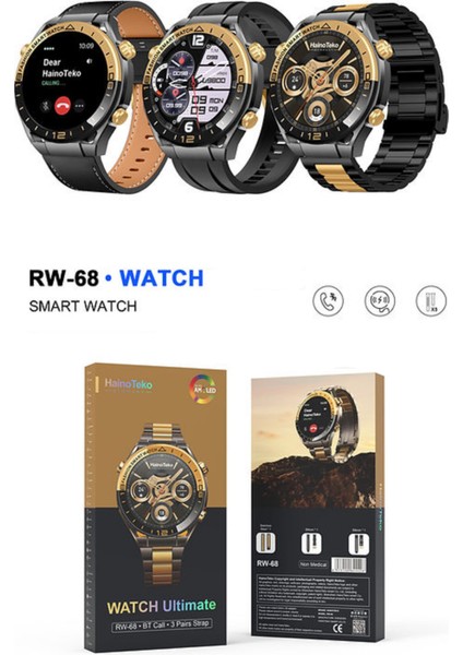 Haino Teko Germany Premium Rw-68 Akıllı Saat 3 Kordon Arama Konuşma Bildirim Alma