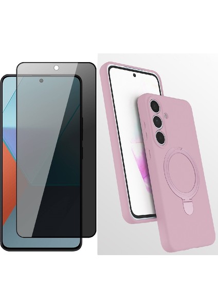 Samsung Galaxy S25 Fe Kılıf M-Safe Şarj Özellikli Standlı Zore Samara Kapak + Privacy Hayalet Ekran Koruyucu