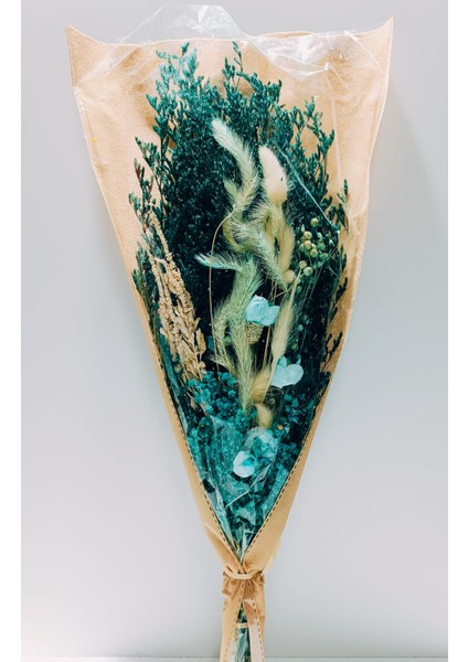 Özel Günler Için 1 Demet Kurutulmuş Çiçek Buketi Yeşil Tonlar 55 cm
